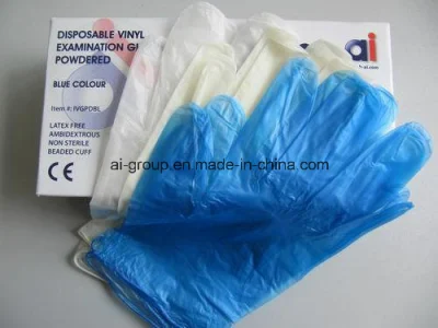 Gants en vinyle médical transparents en poudre/sans PVC (certifiés ISO, CE)