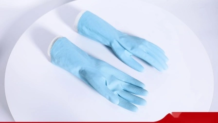 Gants de nettoyage pour lave-vaisselle ménager en latex de caoutchouc imperméable floqué en coton DIP non pris en charge