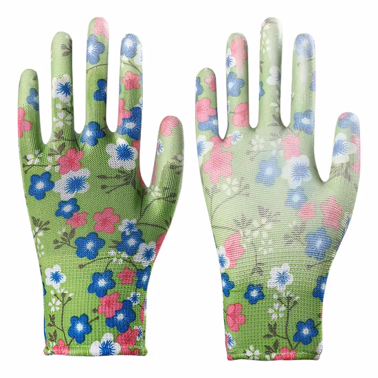 Impression numérique florale 13 G Gants de travail de sécurité de jardinage avec revêtement PU