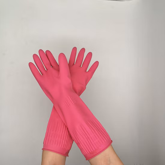 Mode 38 cm Rose Confortable Cuisine Nettoyage Latex À Manches Longues Ménage Sécurité Travail Gants En Caoutchouc