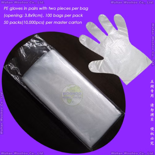 Plastique/Poly/CPE/PEHD/LDPE/PVC/Vinyle/Examen/TPE extensible Élastique/Clair/Chirurgical/Médical/Examen Gant PE jetable pour le service de l'industrie de la transformation des aliments